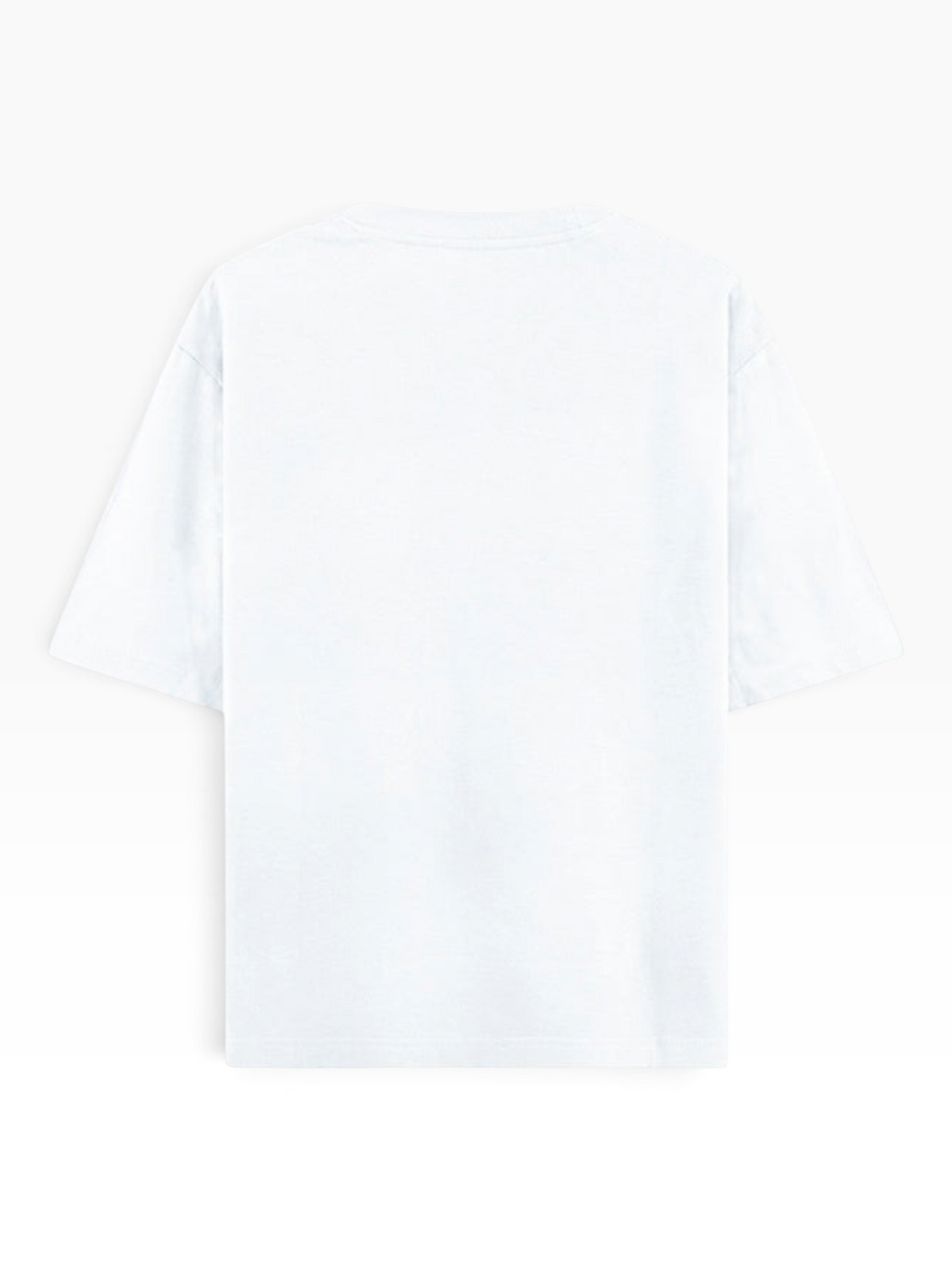 E7 unisex oversized white classic t-shirt in heavyweight 100% cotton, back view showing slouchy fit
